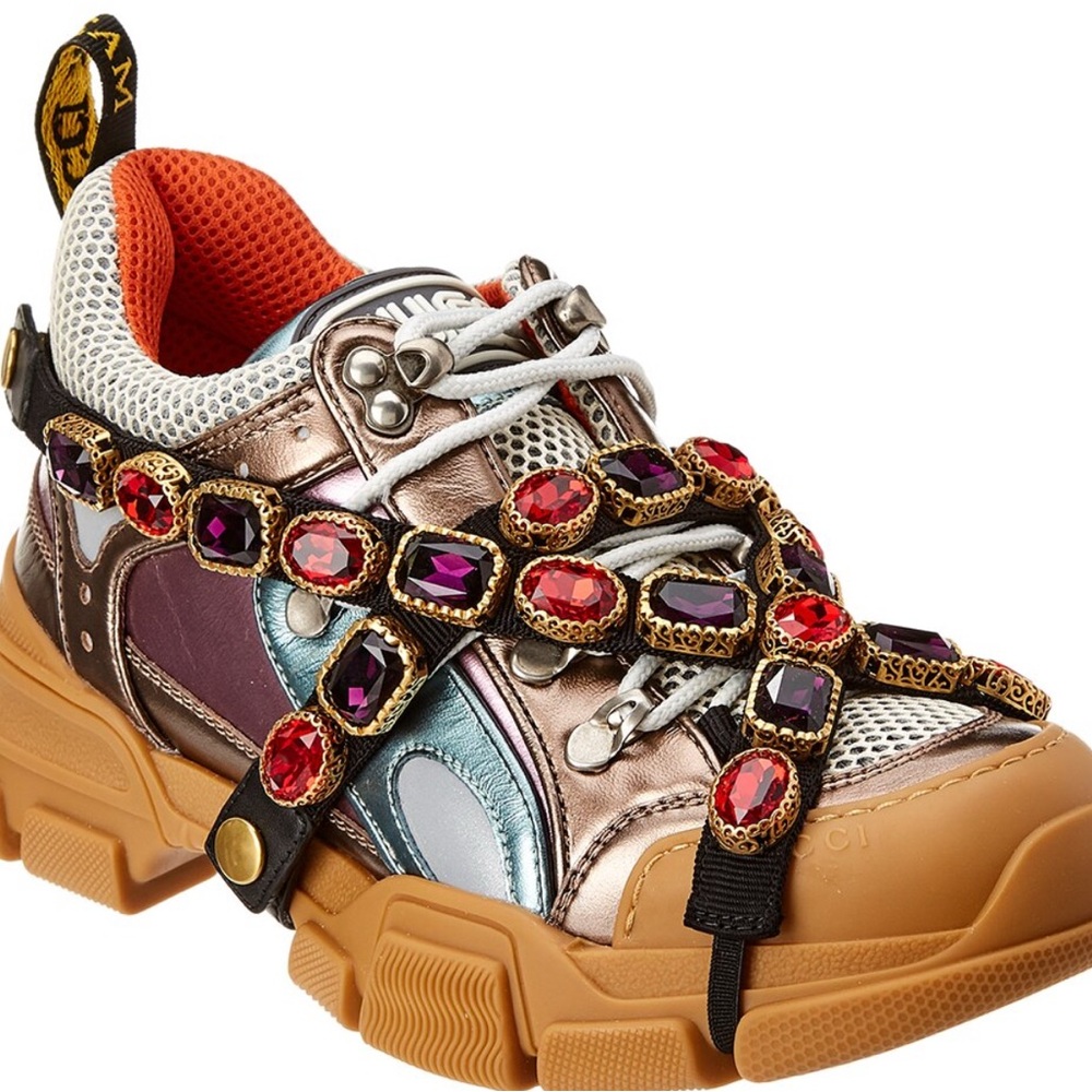 GUCCI Flashtrek leather sneakers. 
Worn once. Like new. Fit women size  6.5- 7